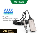 Adaptador Mãos-Livres UGREEN Bluetooth 5.3 Aux Sem Fio Para Áudio Automotivo Receptor USB Conector De 3.5mm Alto-Falante