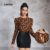 Lovito Blusa Abertura nas Costas Manga Longa com Estampa de Leopardo Feminina LBE02043