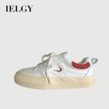 Ielgy Flat White Shoes Plataforma de couro de sola grossa Tênis esportivos casuais femininos
