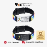 VNOX Cuastom Engrave Pulseira Infantil Autismo Puzzle Colorida – Nome Personalizado Em Aço Inoxidável Para Crianças