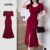 (NEW) Lovito Vestido Elegante com Fenda Frontal Primavera/verão Vermelho para Mulheres L155ED103