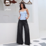 (Lovito x Ana) Jeans Casual Feminino com Lavagem Crua 102AD449