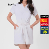 Lovito Macacão Feminino Curto de Malha Confortável com Bolsos LB44BRL073