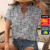 Lovito Blusa Manga Curta Decote V com Vista sem Botões Estampa Grid Feminina LNL48010