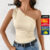 Lovito Boho Plissado Frio Ombro Regata para Mulheres LBL18468