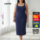 Lovito Vestido Casual Liso Plus Size para Mulheres LB1227BRL1257