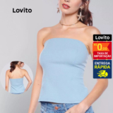 Lovito Blusa Sem Mangas Azul Basica Casual Feminina LB967BRL997