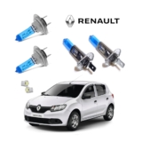 Kit Lampada Super Branca Renault Sandero 2015 2016 2017 2019 2019 Farol Alto E Baixo + Led Meia Luz