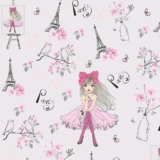 Papel de Parede Infantil Paris fundo rosa claro Flores e torre Eiffel Para Sala e Quarto Infantil