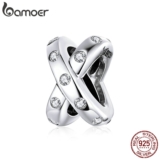 Bamoer Real Silver 925 CZ Dupla Camada De Prata Charme Cruzado Para Pulseira Snake Bangle DIY Jewelry SCC1515