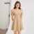 Lovito Vestido Casual Liso Gola Quadrada Mangas Bufantes Vestido Evasê Swing Para Mulheres L30ED056 (Cáqui)