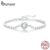 Bamoer Pulseira Simples De Zircônia Quadrada Brilhante Prateada 925 Bijuteria Fashon Para Mulheres