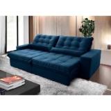 Sofá Retrátil Reclinável Zurique 2,50m Suede Velut Azul Marinho  Molas no Assento – King House