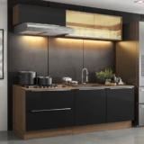Armário de Cozinha Compacta 200cm Rustic/Preto Lux Madesa 01