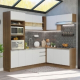 Cozinha Completa de Canto Madesa Glamy 419001 com Armário e Balcão (Sem Tampo e Pia) – Rustic/Branco