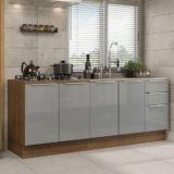 Kit com 2 Balcões de Cozinha Madesa Lux 4 Portas 3 Gavetas (Sem Tampo e Pia) Rustic/Cinza