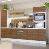 Cozinha Completa 100% MDF Madesa Smart 300 cm Com Armário e Balcão – Branco/Rustic/Crema