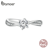 Bamoer 925 Silver Sterling Anel De Casamento Simples Prata Jóias De Moda Presente De Aniversário Para Casais