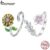 Bamoer925 Sterling Silver Sunflower E Cherry Blossom Anel Aberto Jóias De Moda Para Mulheres
