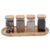 Kit 4 potes de vidro herméticos com tampa de bambu quadrados 250ml e bandeja de bambu 34cm – Oikos