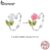 Bamoer 925 Silver Sterling Crystal Rose Open Ring Jóias De Moda Ajustáveis Para Mulheres