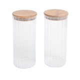 Kit 2 potes vidro canelado com tampa de bambu 1100ml – Oikos