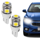 Par De Lâmpadas Led Para Farol Automotivas T10 Pingo Pingão 12v Volts 5 Leds 5000k Luz Branca