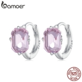 BAMOER 925 Brincos Em Zircônio Rosa Prata 925 Estilo Sofisticado Jóias De Moda Para Presentes
