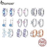 Bamoer (1 Par) 925 Prata Esterlina Brincos Simples Zircon De Aniversário Moda Para Mulheres