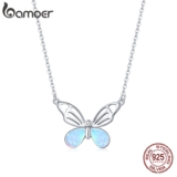 Bamoer Sliver 925 Necklace Shape of Butterfly White Glod Stone Gift for Women Fashion Jewelry BSN216