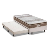 Cama Box c/Auxiliar Solteiro: Colchão Espuma Probel D33/EP Guarda Costas Plus Brown + Base CRC Courano Branco(88×188)