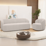 Sofá 3 Lugares 205cm Com Poltrona Giratória Orgânica Heidy F04 Bouclê Bege – Lyam Decor