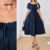 Lovito Vestido Elegante Liso Com Babados E Renda Azul Primavera/Verão Para Mulheres LBL25040
