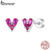 Bamoer 925 Brincos De Prata Esterlina Rosa Zircão Amor Coração Moda Anti-Alergia Jóias Presente Feminino