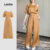 Lovito Elegante Simples Ombro Frio Estrutura Linha Verão Primavera Macacão Marrom Para Mulheres LBL25107