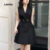 (Trendy) Lovito Vestido elegante e liso com estrutura de bolso falso e botão frontal para mulheres L129ED158