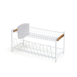 Escorredor Louça Duplo Pia Eco Design Aço Madeira Branco Porta Talheres Removível Organização Arthi