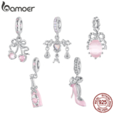 Bamoer 925 Prata Esterlina Charme Arco Rosa Cereja Champanhe Acessórios De Salto Alto Pingente DIY Para Pulseira Present