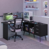 Mesa para Computador Gamer em L 3 Gavetas Preto Lisboa Madesa