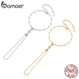 Bamoer 925 Prata Esterlina Pulseira Dois Tons Anel Corrente Design Criativo Moda Jóias Presente Feminino