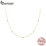 Bamoer 925 Prata Esterlina Colar Ouro Moissanite Clavícula Corrente Arte Design Moda Jóias Presente Feminino