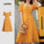 Lovito Vestido Casual Com Estrutura De Botão Linha Primavera/Verão Vestido Amarelo Para Mulheres L134ED866