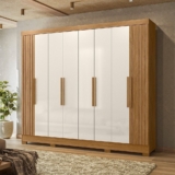 Guarda-roupa Casal Frisado 8 Portas 4 Gavetas e Pés Diplomata Freijó Frisado/Off White
