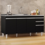 Balcão Gabinete com Pia Inox 160cm Arkansas Preto – Lumil