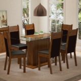 Conjunto Sala de Jantar Madesa Atlanta Mesa Tampo de Vidro com 6 Cadeiras – Rustic/Preto/SintPreto