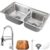 Cuba para cozinha gourmet pia dupla aço inox acessórios e tábua de corte Ticunas e Torneira monocomando Munim Pingoo