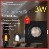 Kit 6 Luminária Spot Led Quadrado Direcionável 3W Embutir Gesso Teto Preto |Luz Fria / Luz Quente Bivolt Spot Super LED