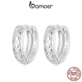 Brincos Bamoer 925 Sterling Sliver Hoop Diamante Design Textura Jóias Presentes Para Mulheres