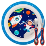 Kit Alimentação Pratinho Colher E Garfo Aventuras Astronauta Buba