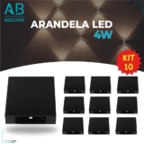 Kit 10 Arandela LED 4W Slim 4 Focos Ajustáveis + Luz Embutida – Modelo Europeu Moderno Interno e Externo Paredes e Muros Preto Branco e Marrom